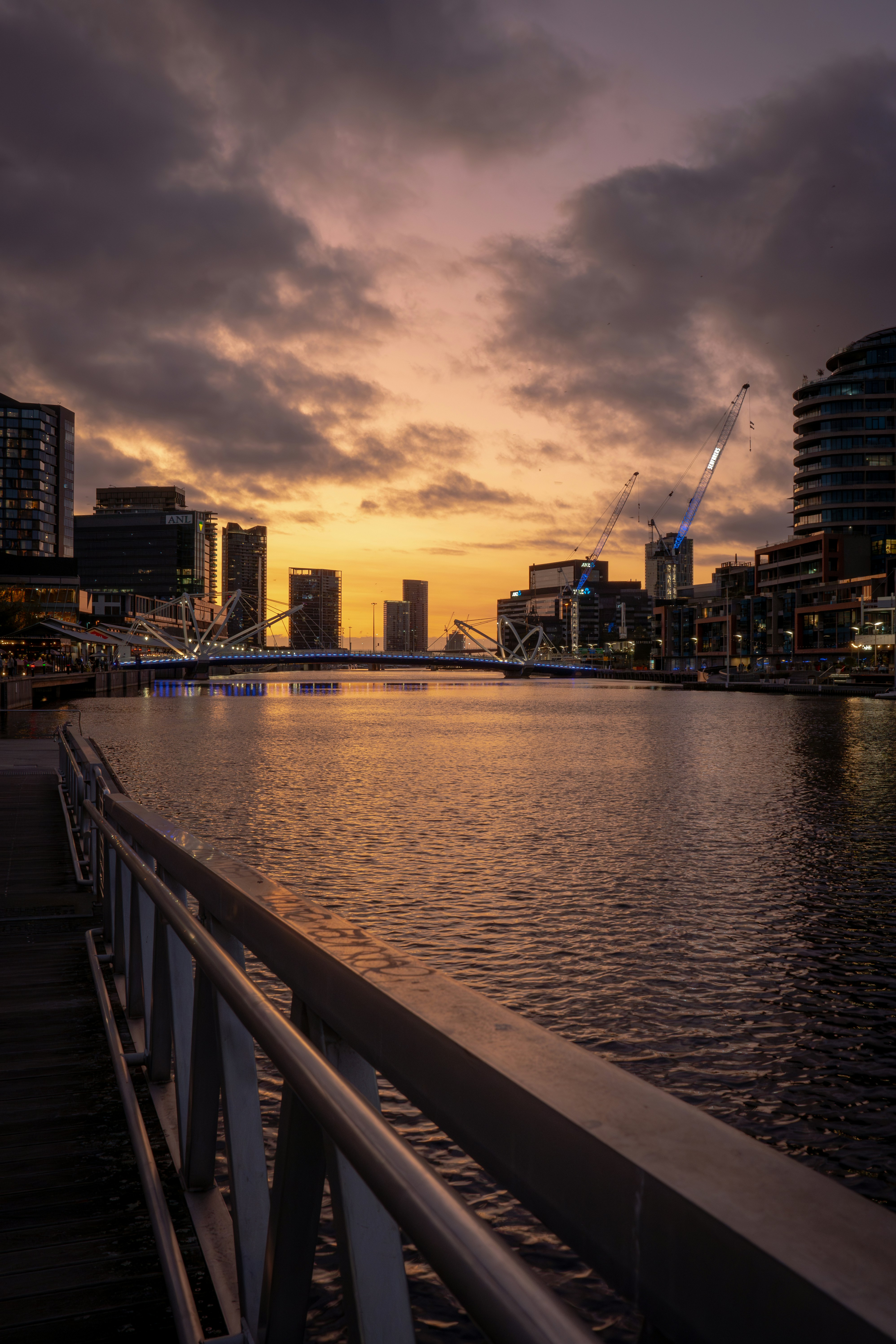 Sunset casts a warm glow over the city.