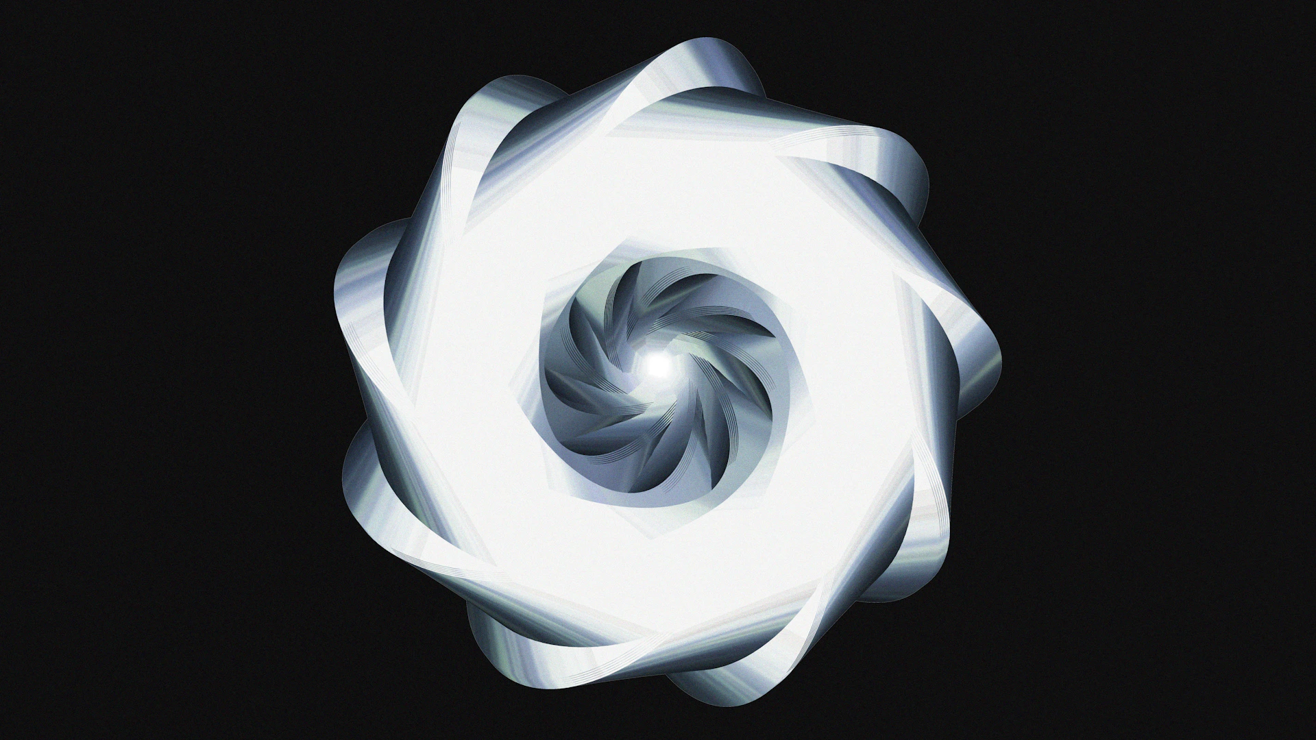 A luminous, spiraling design against black.