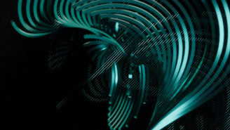 Abstract teal lines swirl against black.