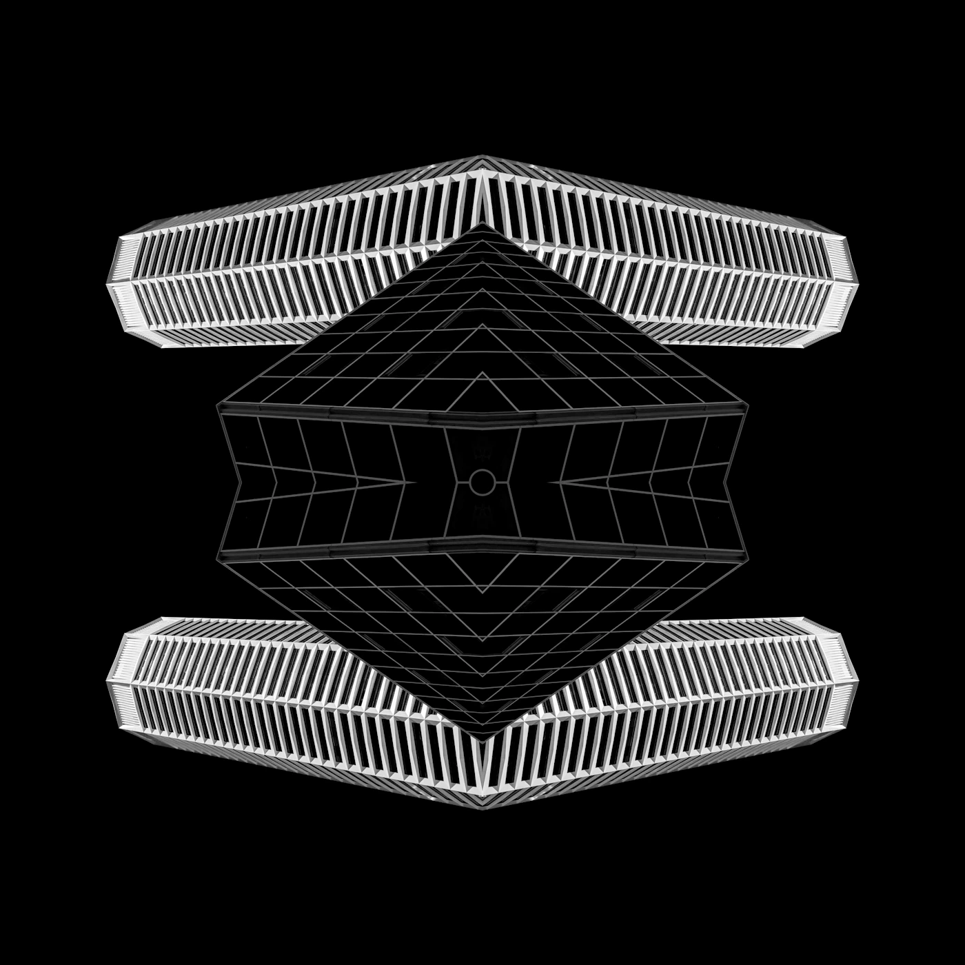 Dark symmetrical abstract architectural pattern