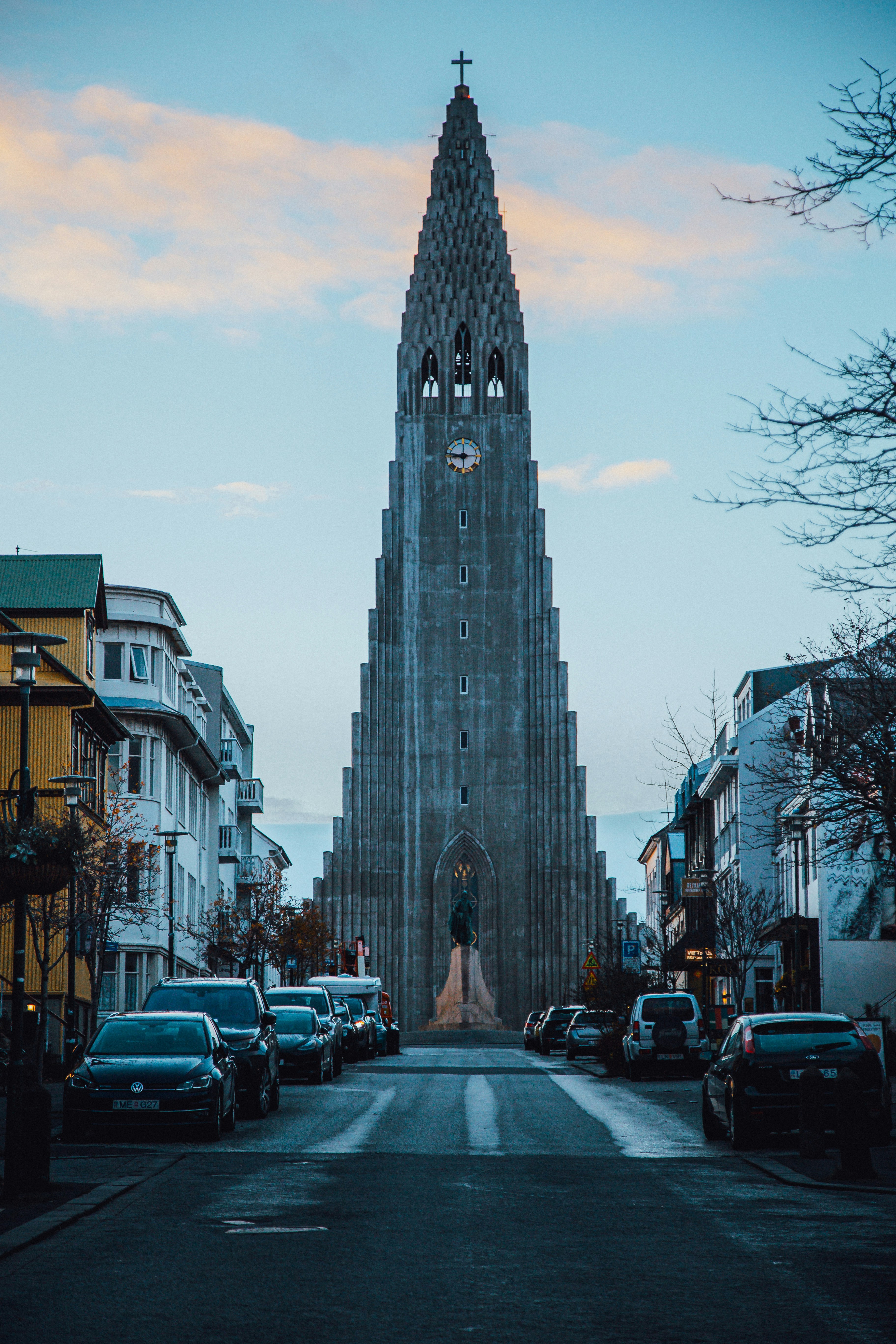 Hallgrímskirkja church towers over reykjavik, iceland.