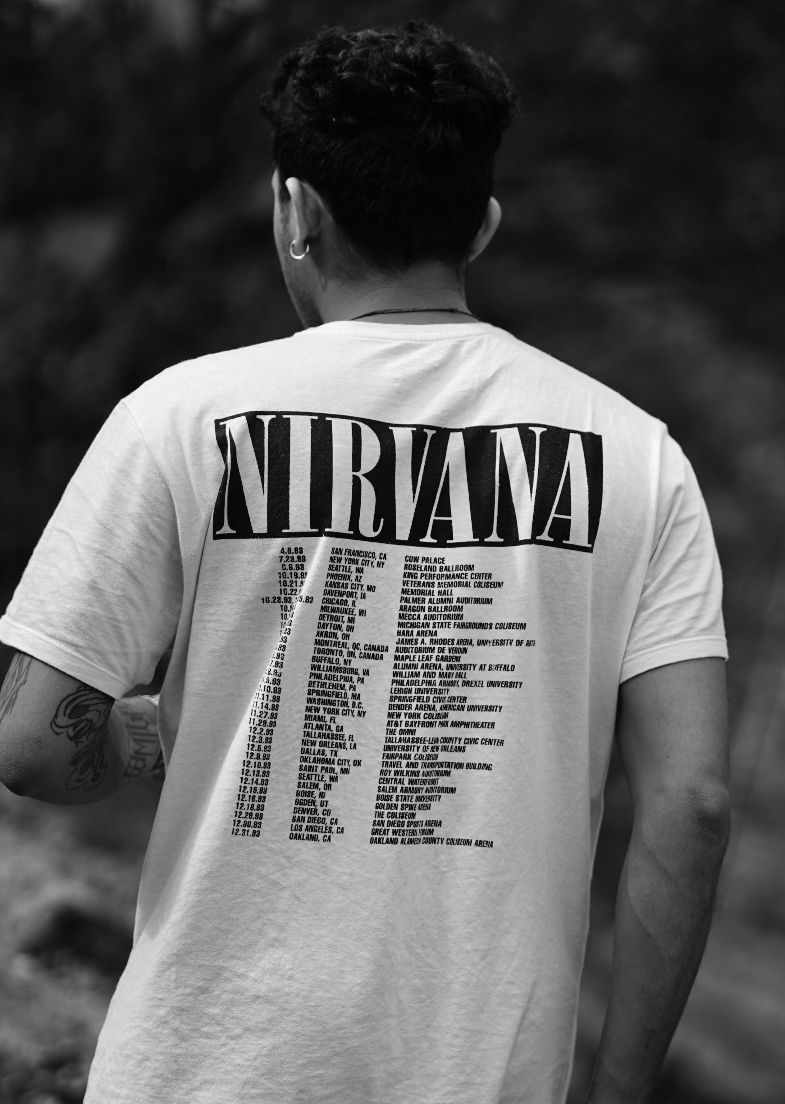 Man wearing a nirvana band t-shirt