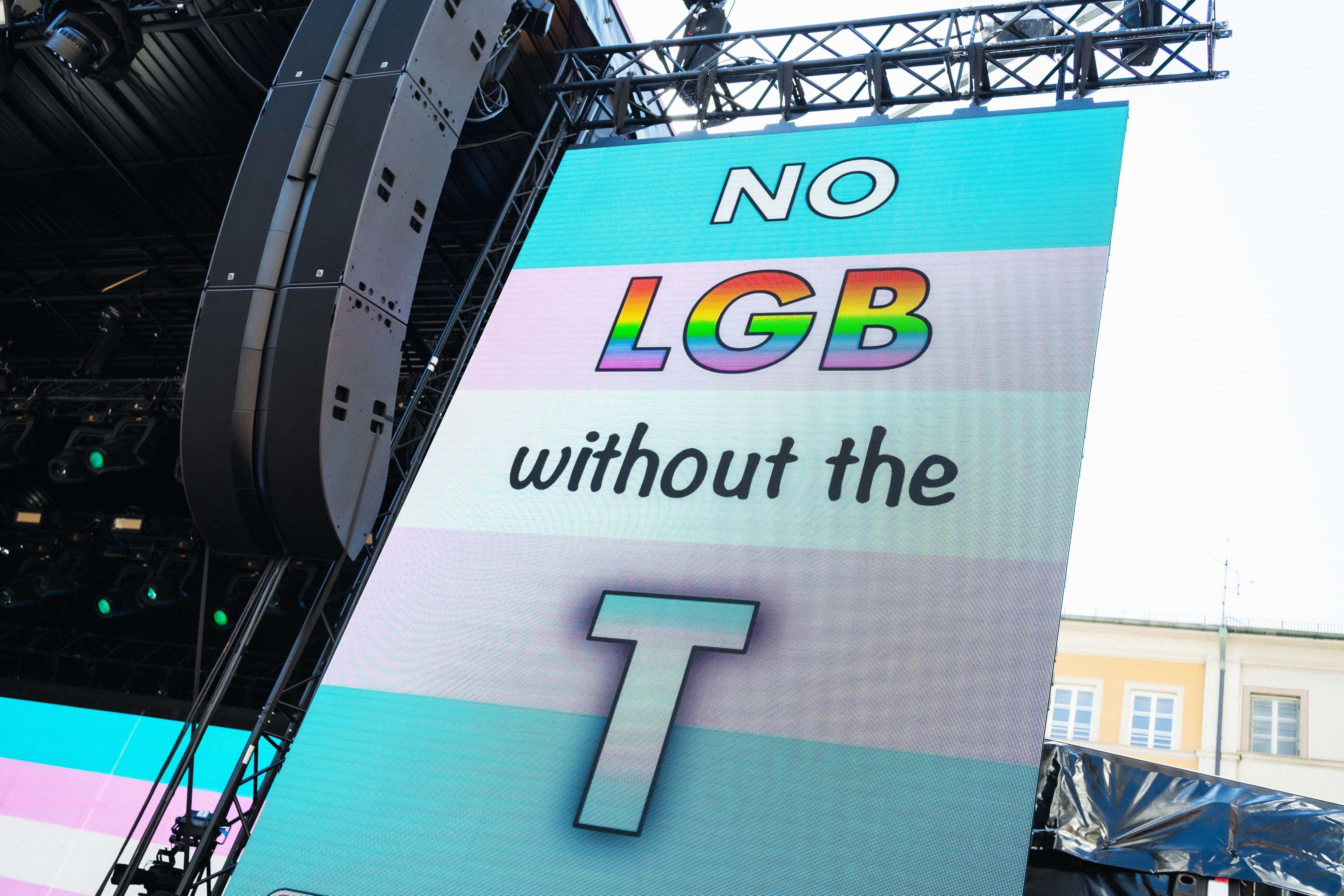 The image shows a sign opposing trans inclusion.