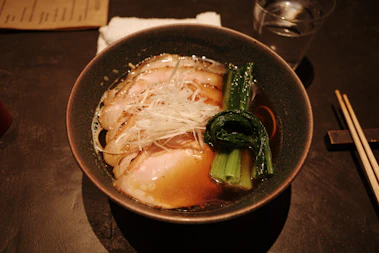 A bowl of ramen, deliciously presented.