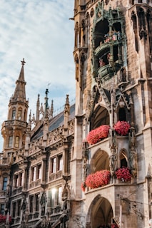 The munich glockenspiel clock tower showcases beautiful architecture.