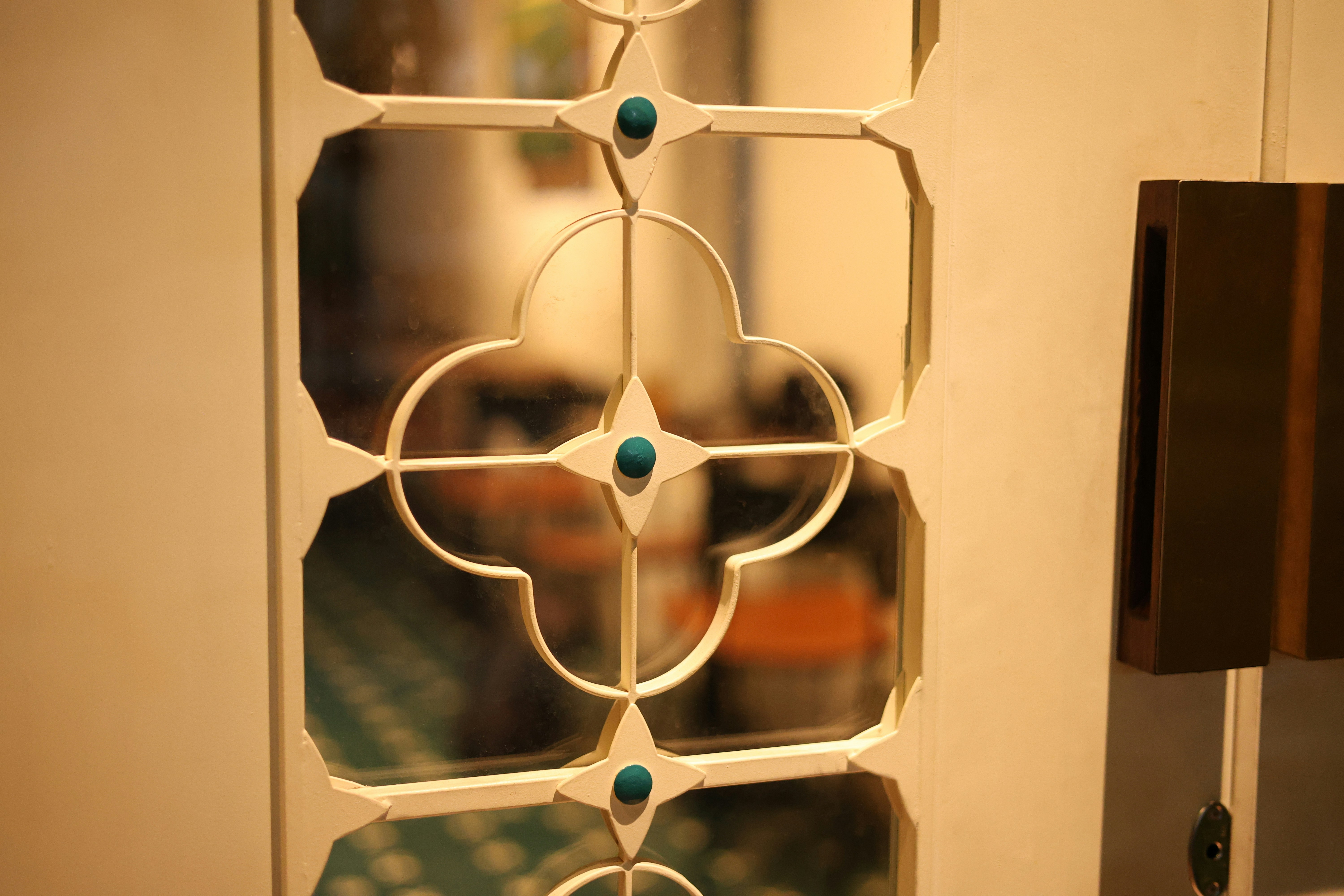 Interior view of a glass door refrigerator
