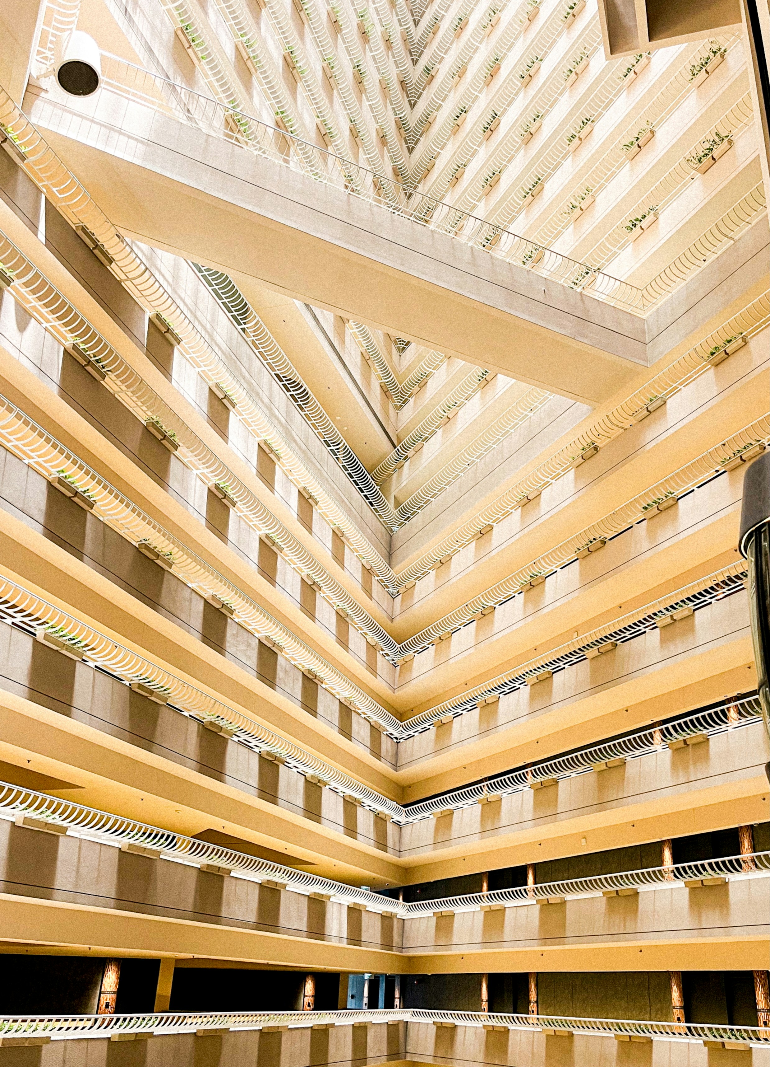 Inside an elegant hotel's atrium and hallways.