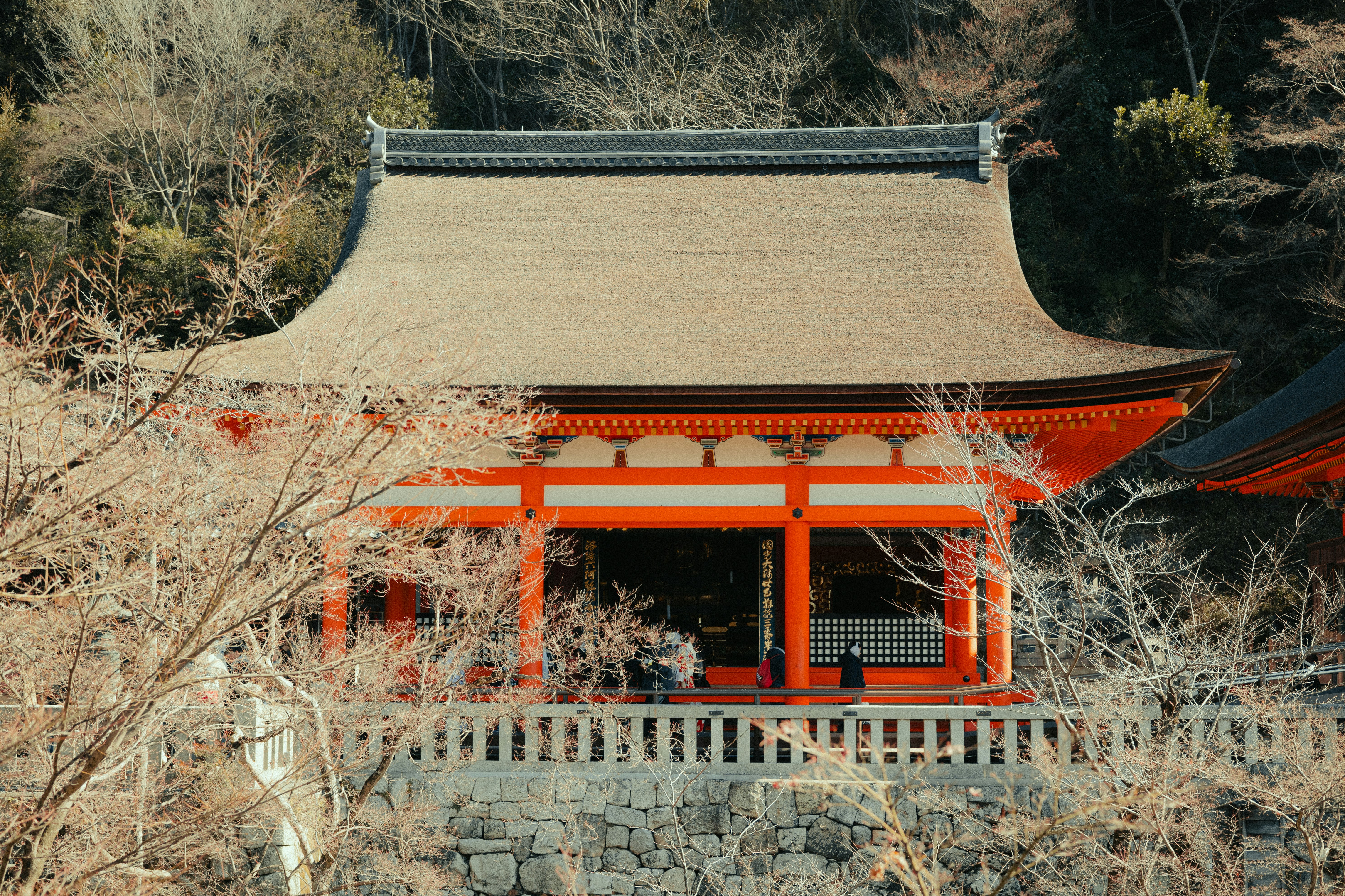 Japanese temple with beautiful orange trim.