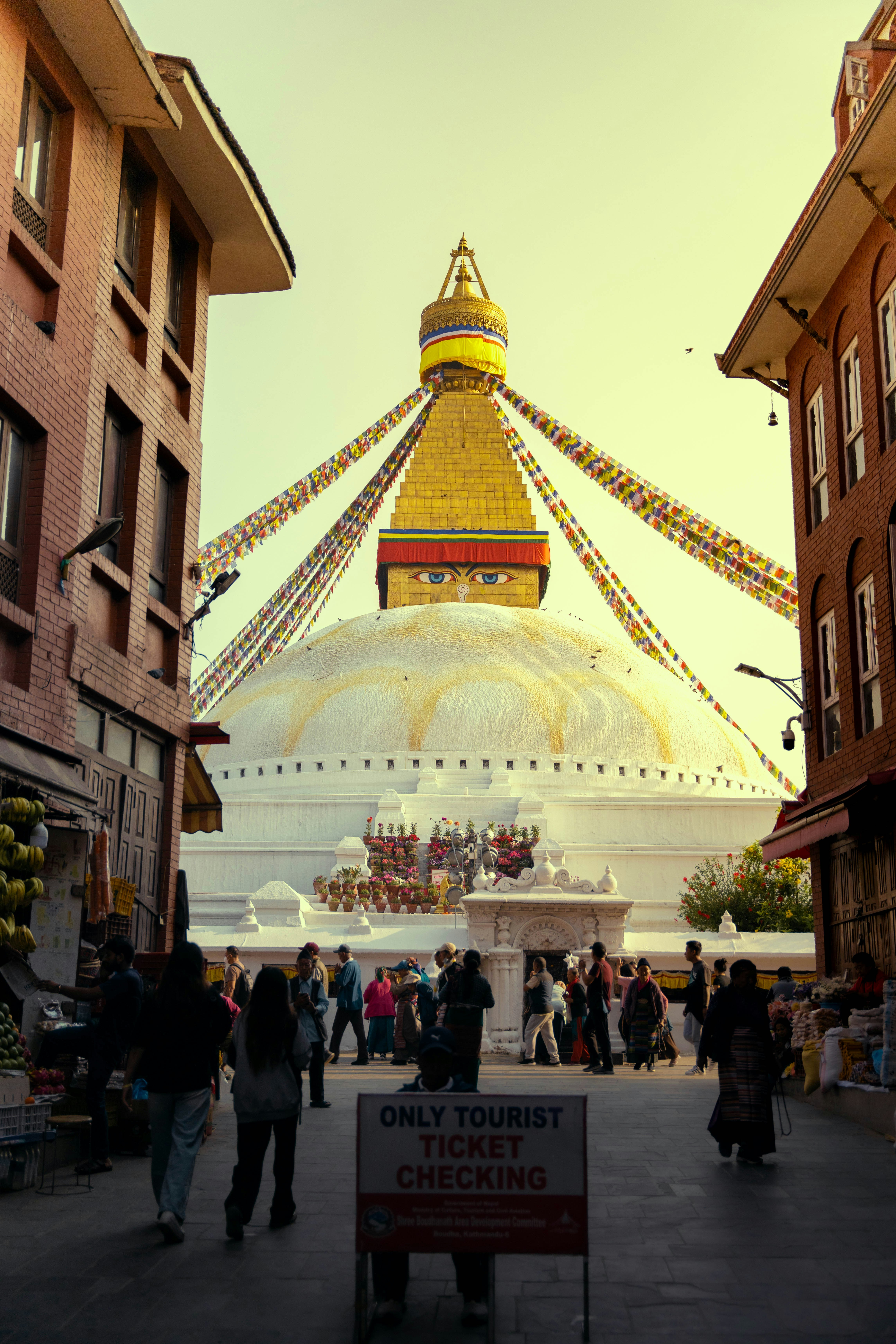 Boudhanath stupa in kathmandu, nepal, is seen.