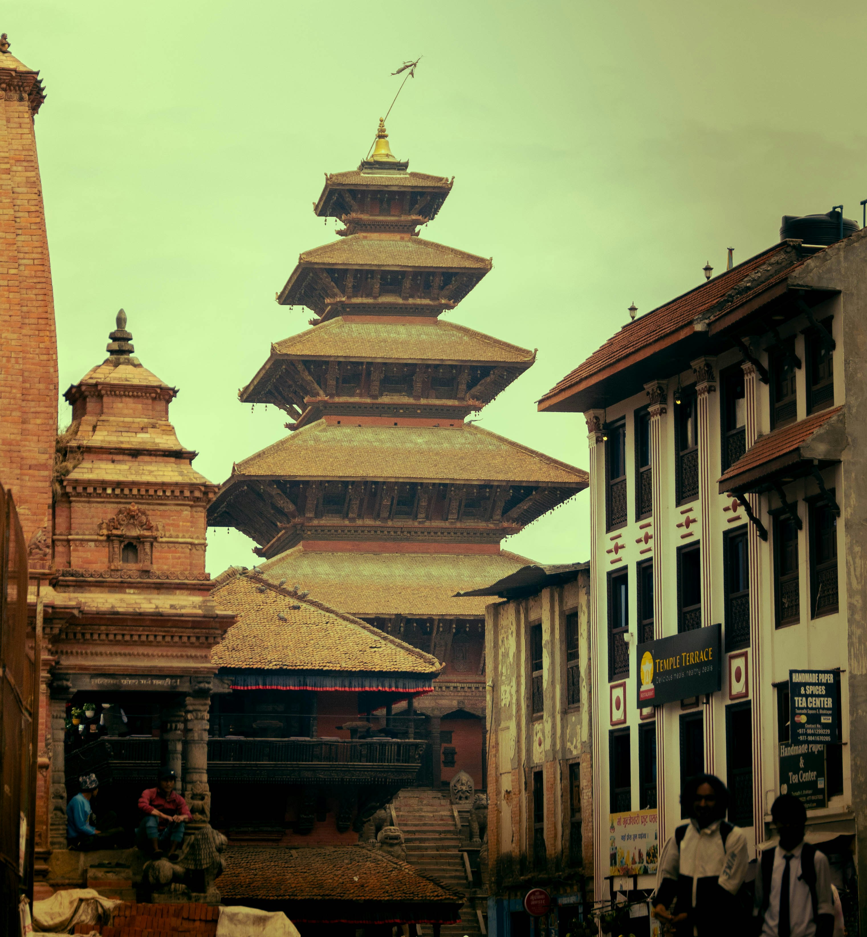 A temple and buildings in nepal.