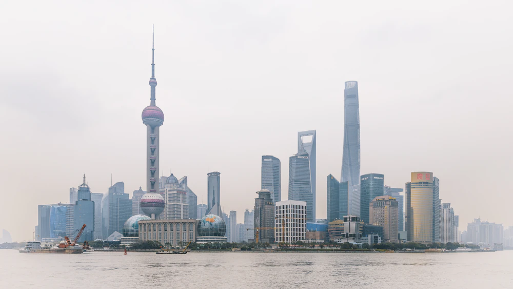 The Bund waterfront and Pudong skyline in Shanghai by day