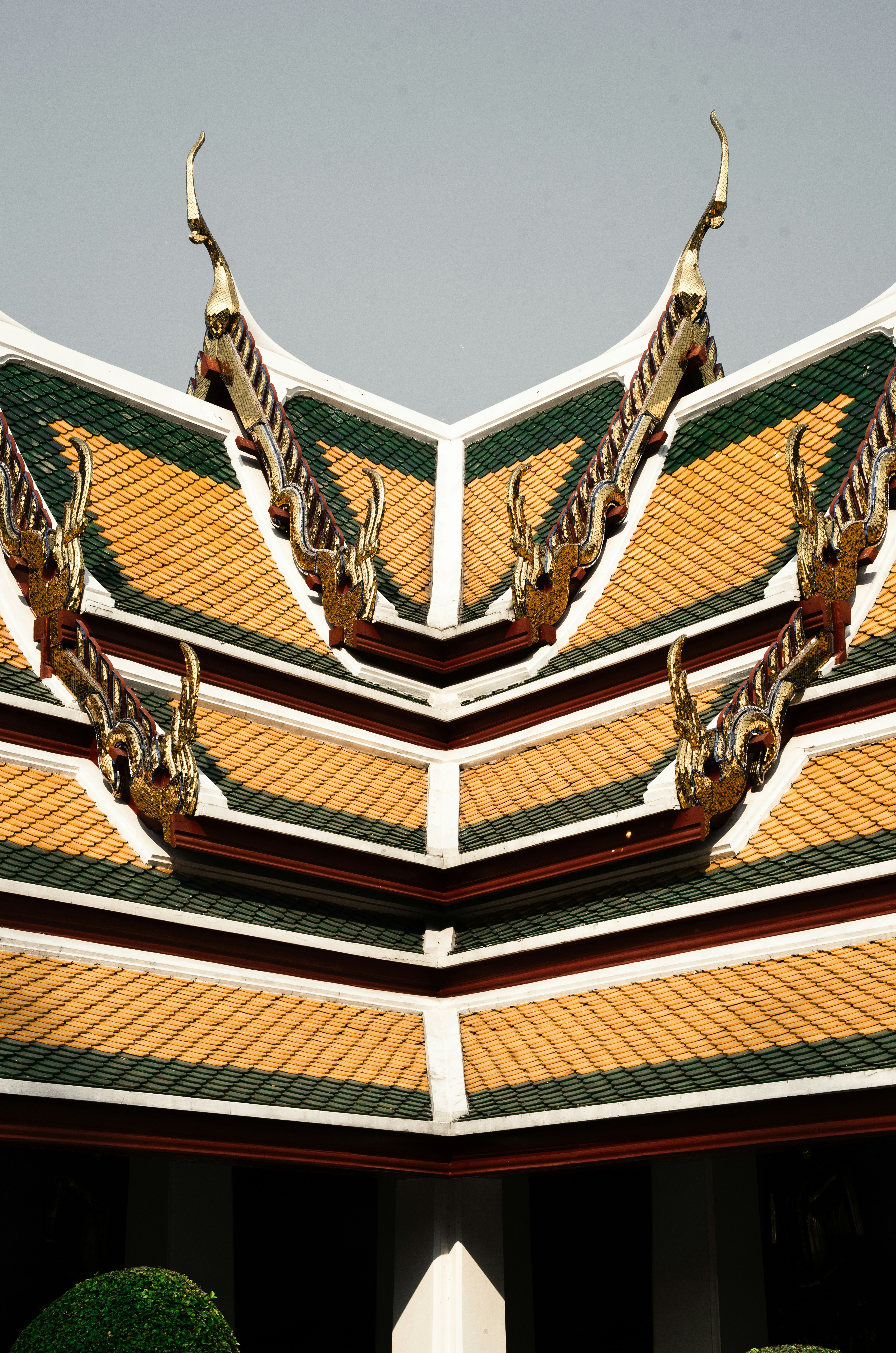 Ornate roof of a temple with colorful tiles.
