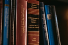 Books related to law and human rights are visible.