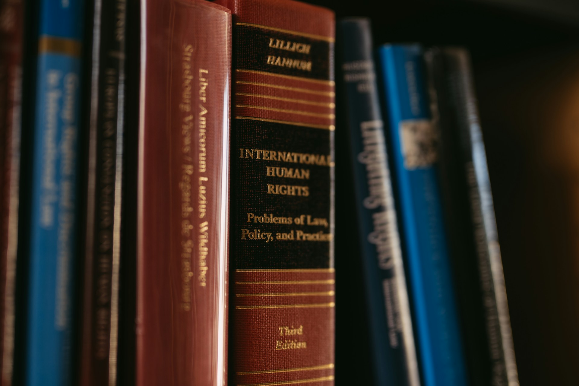 Books related to law and human rights are visible.