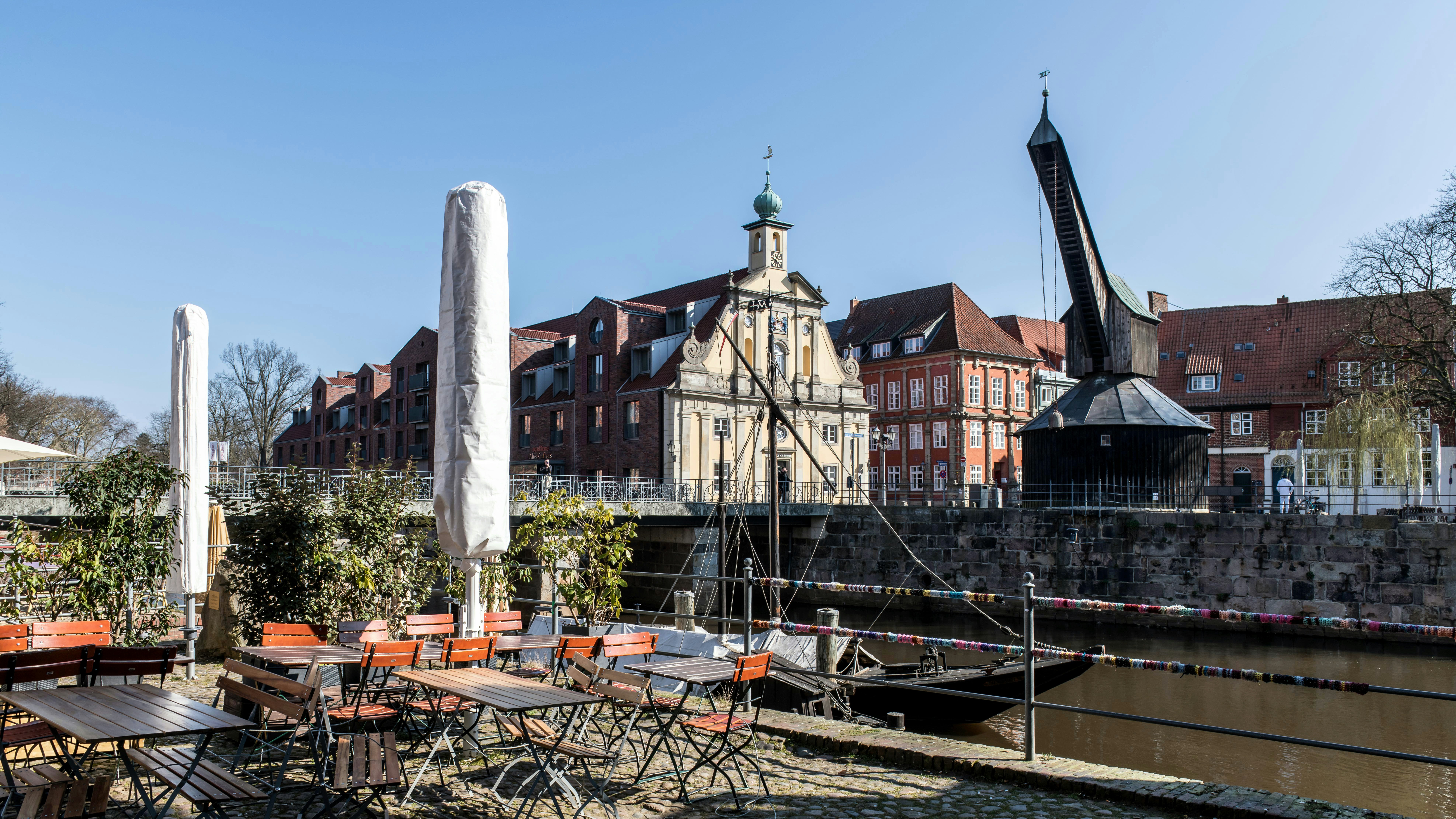A quaint european town with a classic building.