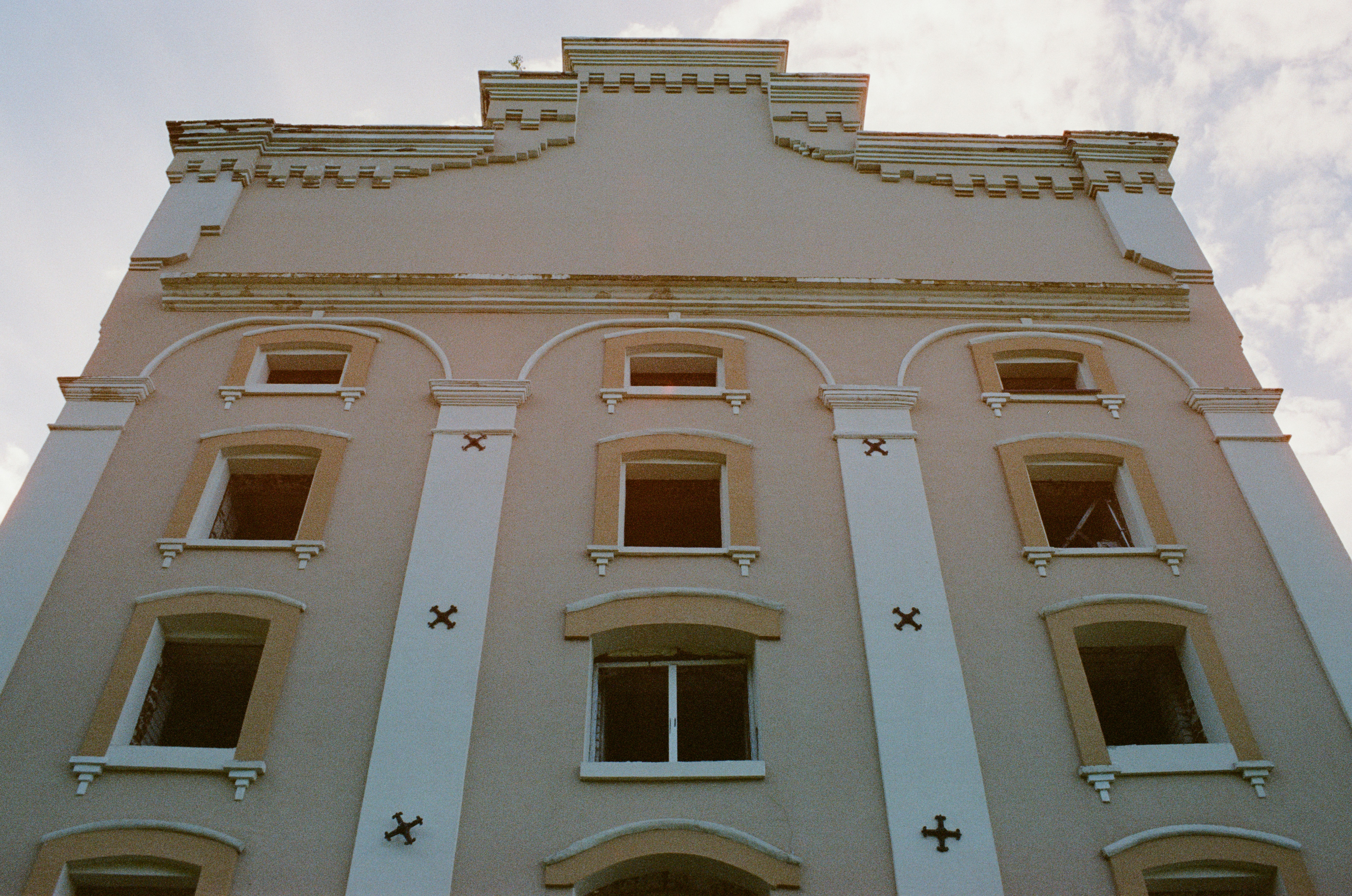 The image shows an old building's exterior.