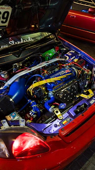 A honda type r engine bay, highly modified.