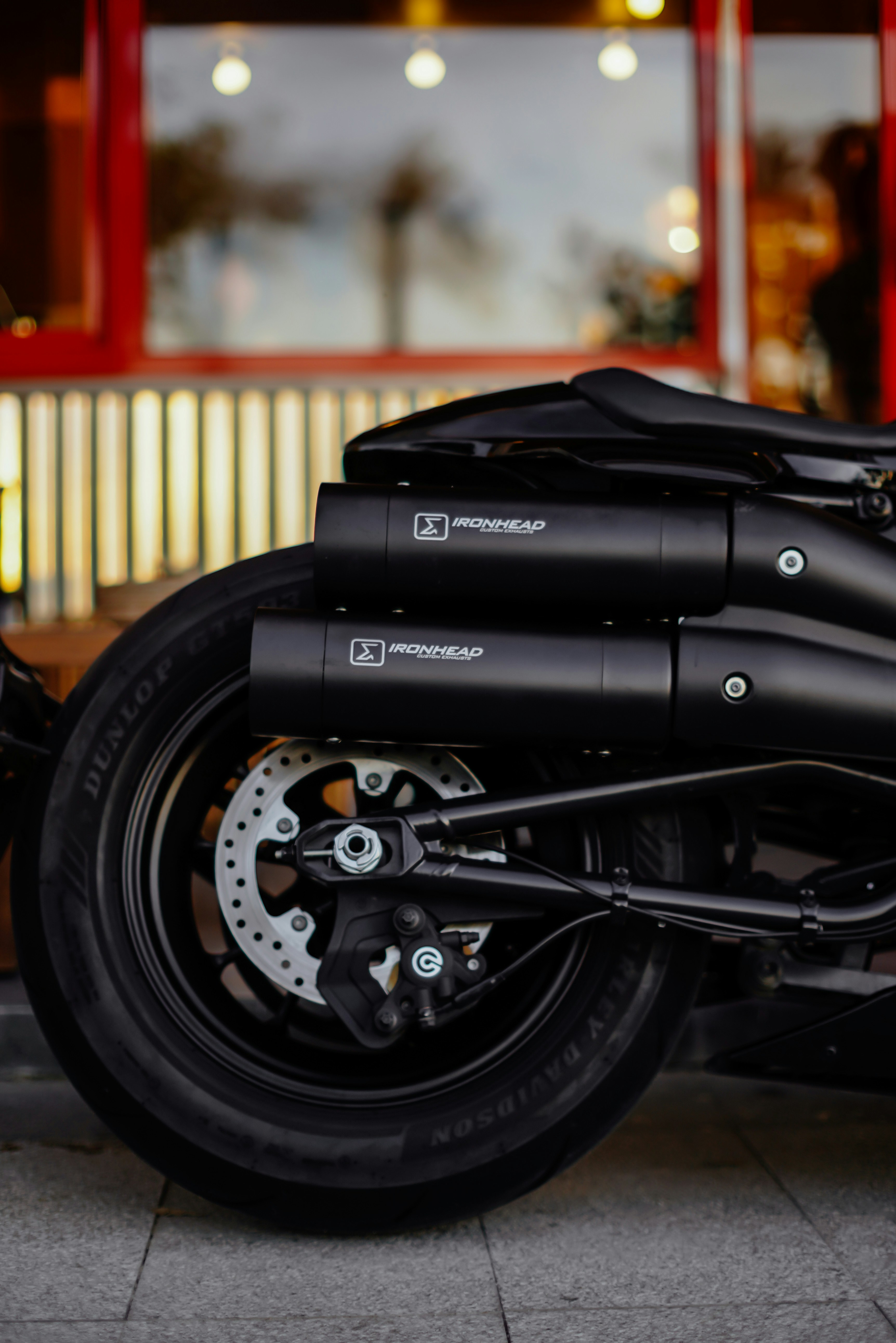 Close-up of a black motorcycle's rear tire.