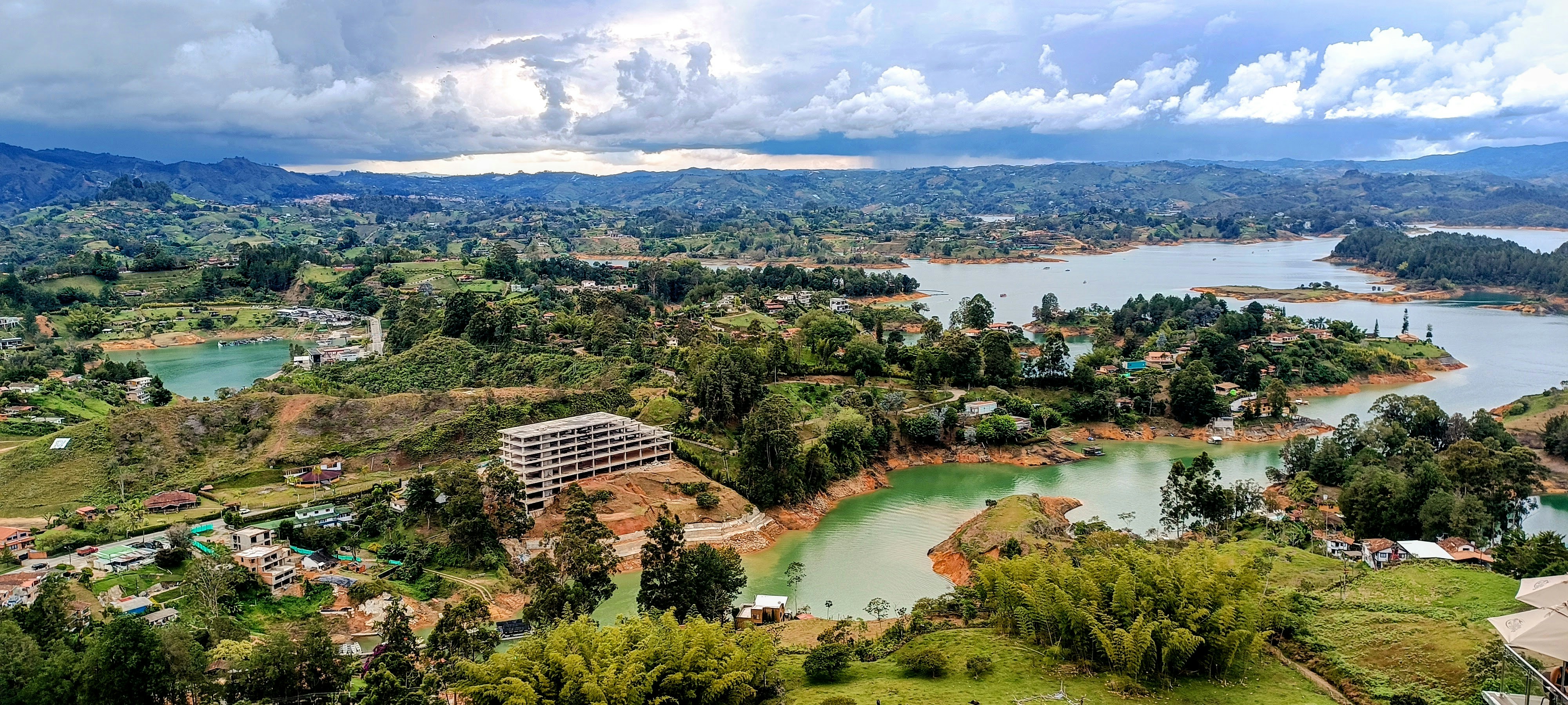 Scenic view of a lake and surrounding landscape.