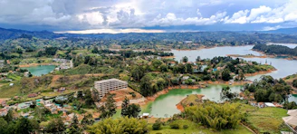 Scenic view of a lake and surrounding landscape.