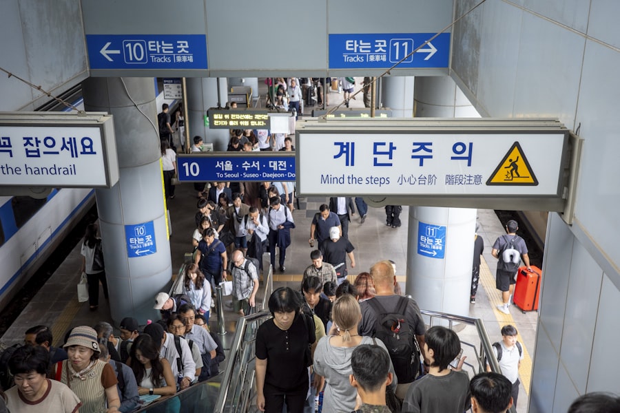KTX train platform during cherry blossom season
