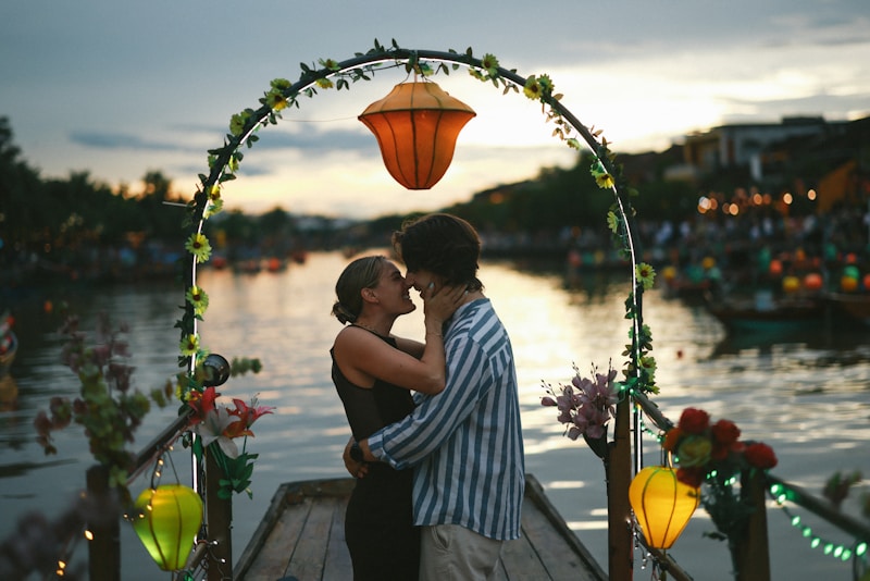 Lovers by riverside in elegance