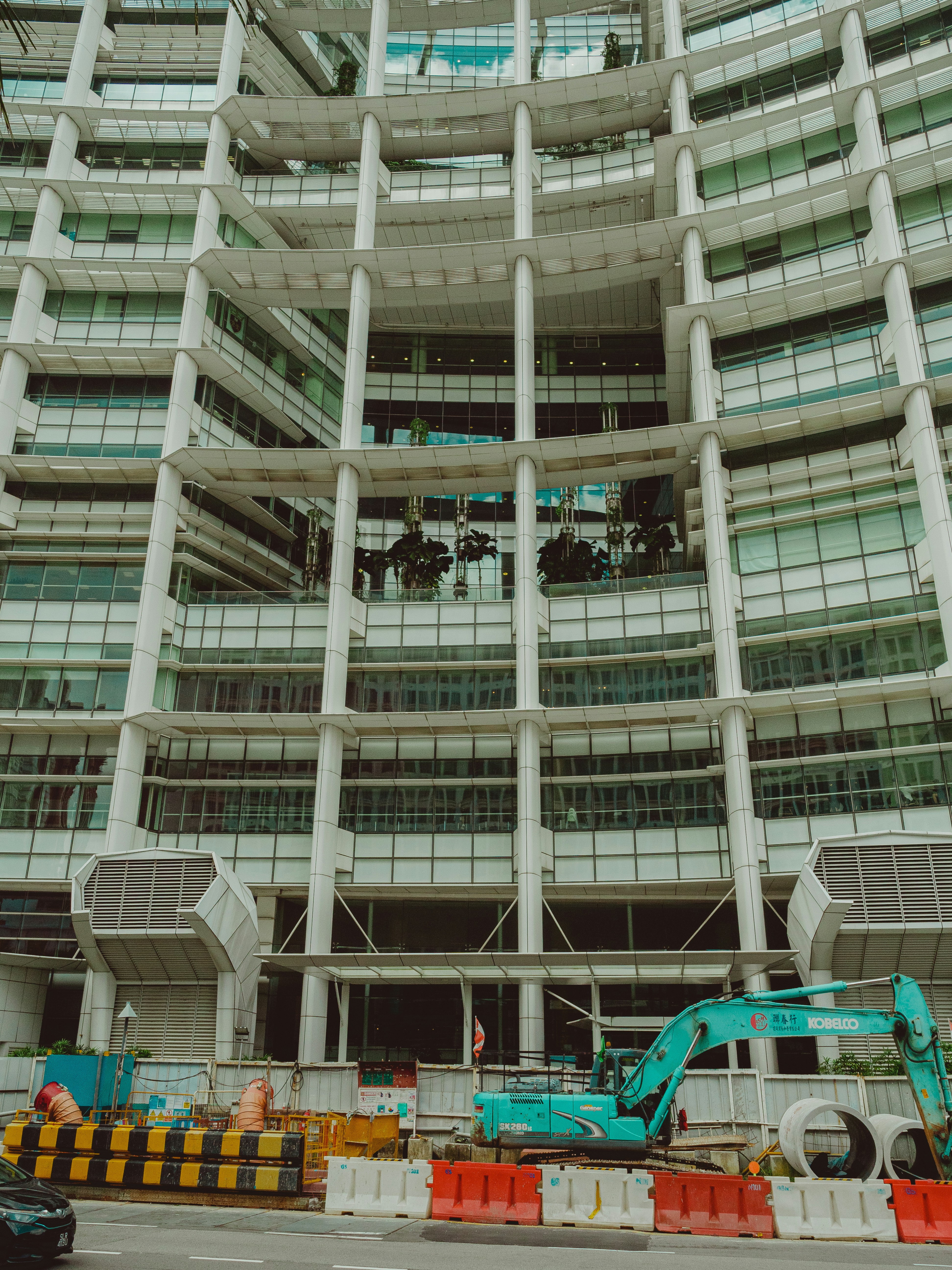 A modern building is under construction.