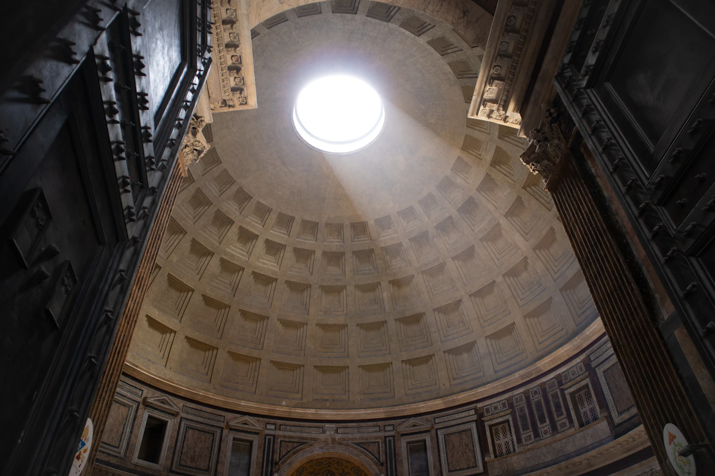 Light streaming through the oculus of the Pantheon dome