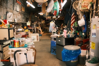 The room is packed with various objects and items.