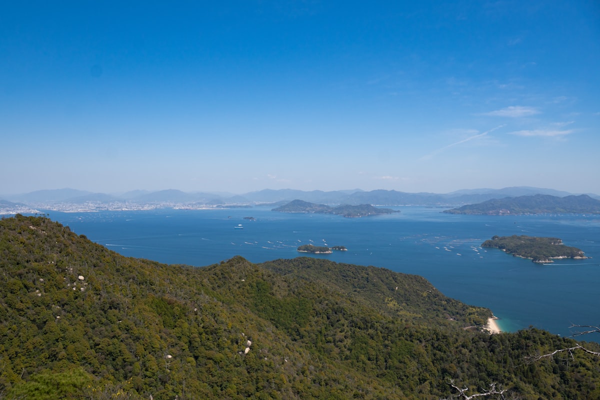 Miyajima ropeway cable car over forest Japan