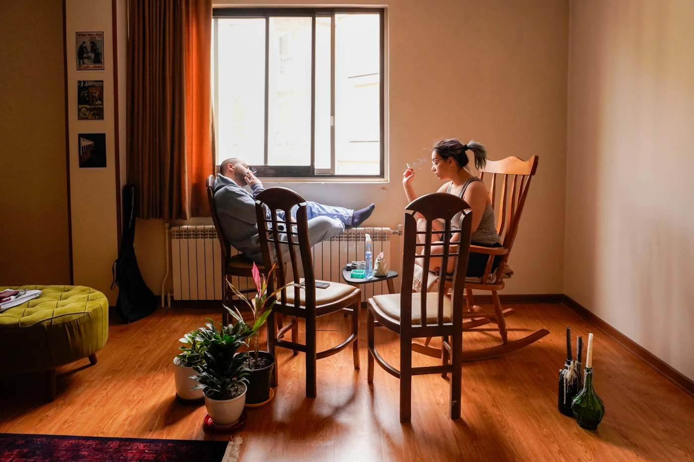 Sunny room with rocking chairs by the window