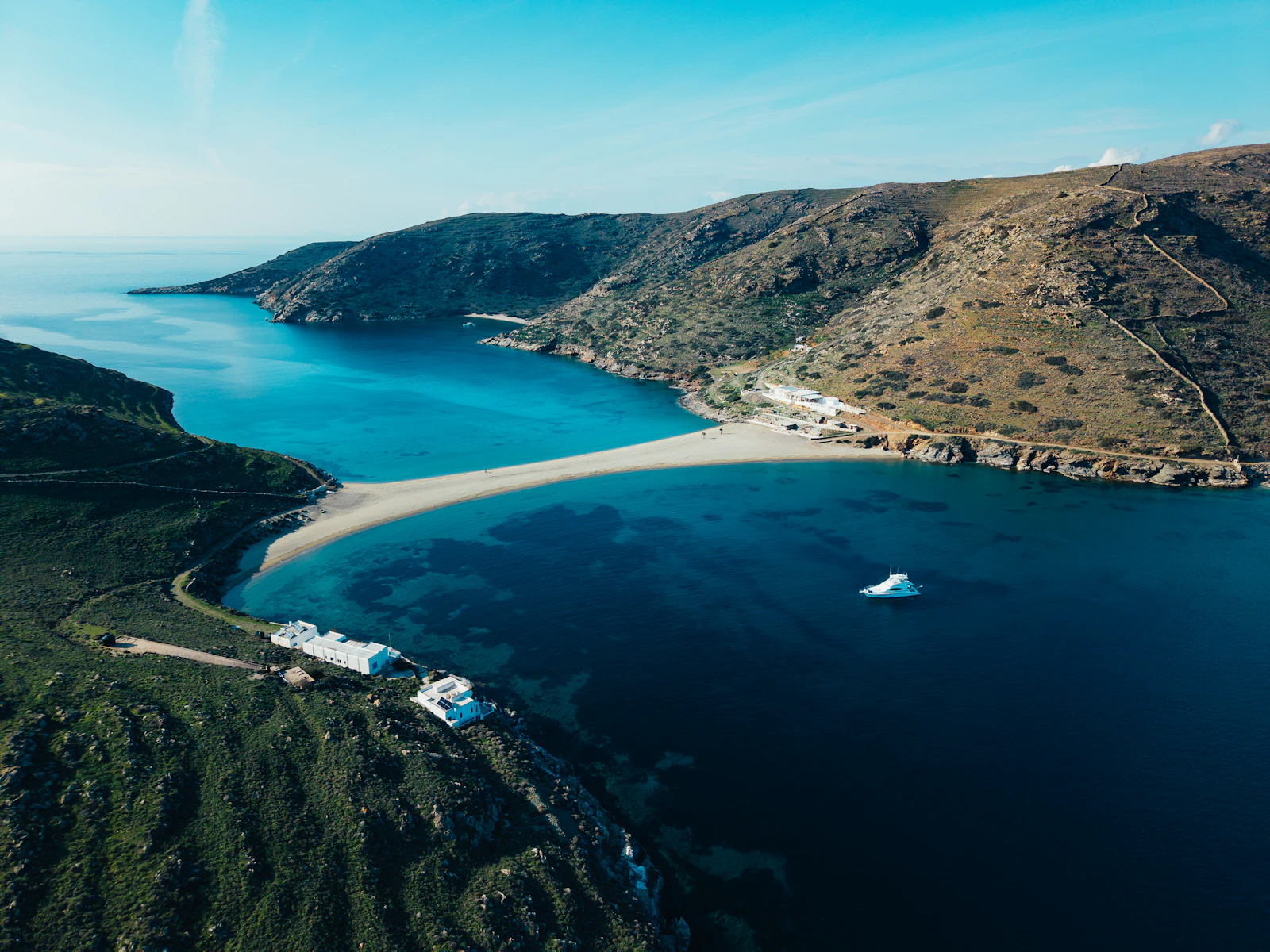 Kolona sandbar on Kythnos from above
