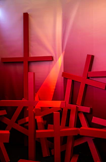 Red crosses are illuminated with light.