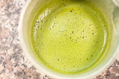 Bright whisked matcha bowl
