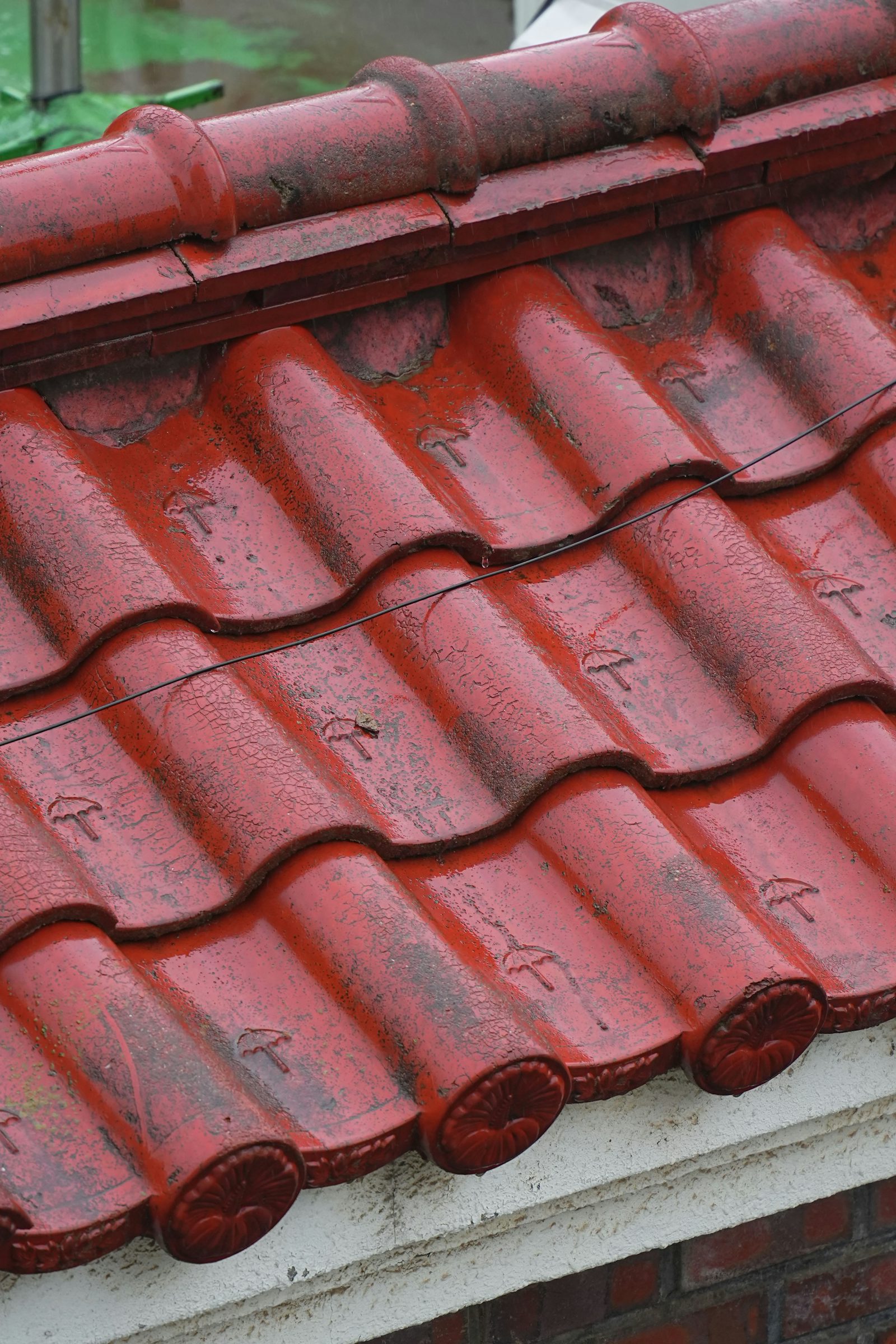 Tiled roof ridge on a house