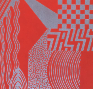 Abstract geometric patterns in red and silver