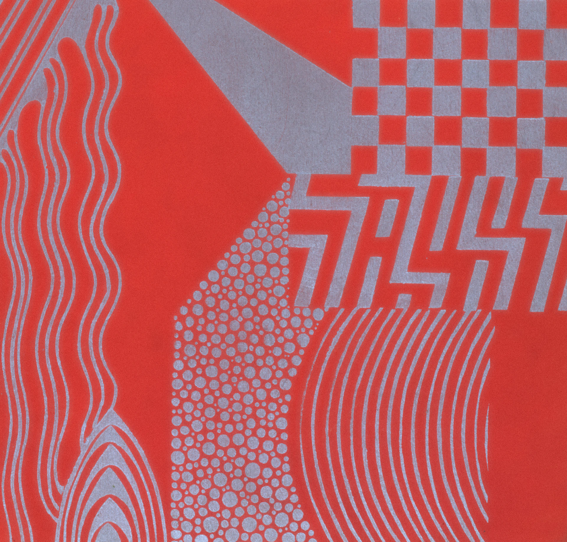 Abstract geometric patterns in red and silver