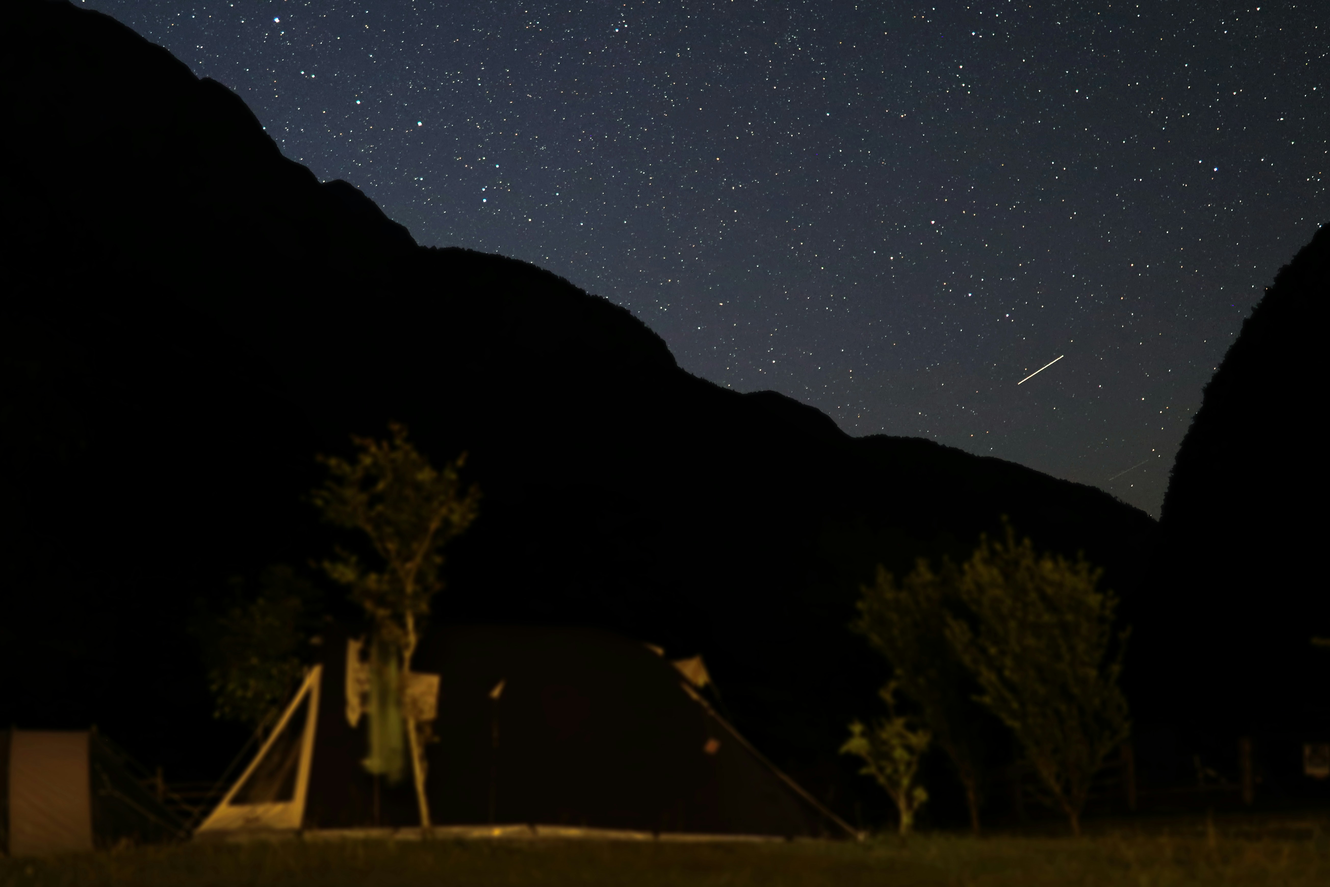 Camping under a starry night sky.