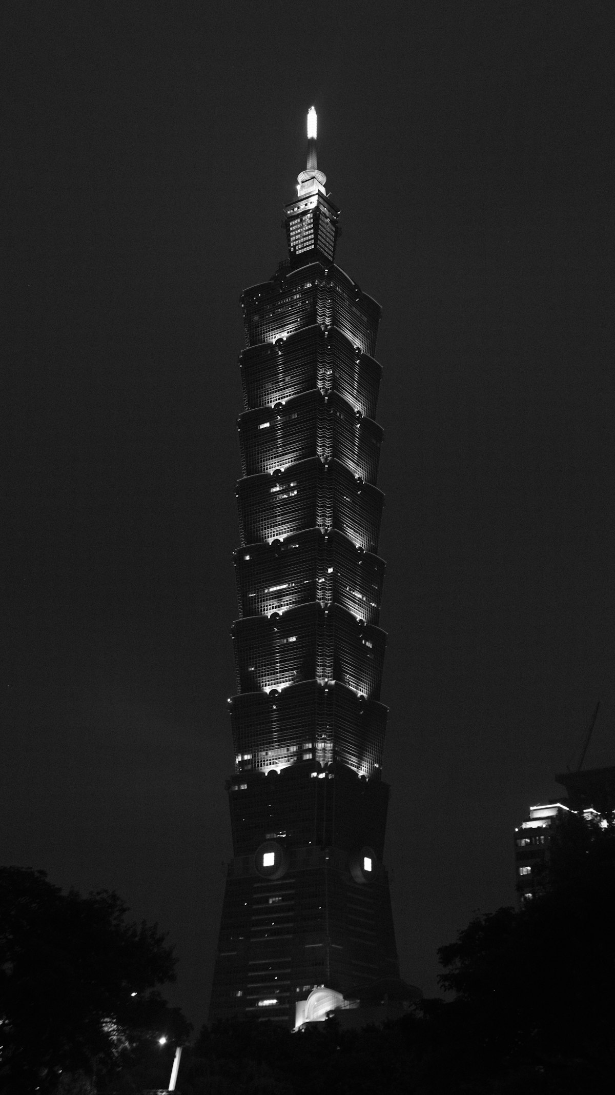 Taipei October — Taipei 101 illuminated against the night city, the best month of the year with clear skies and perfect temperatures