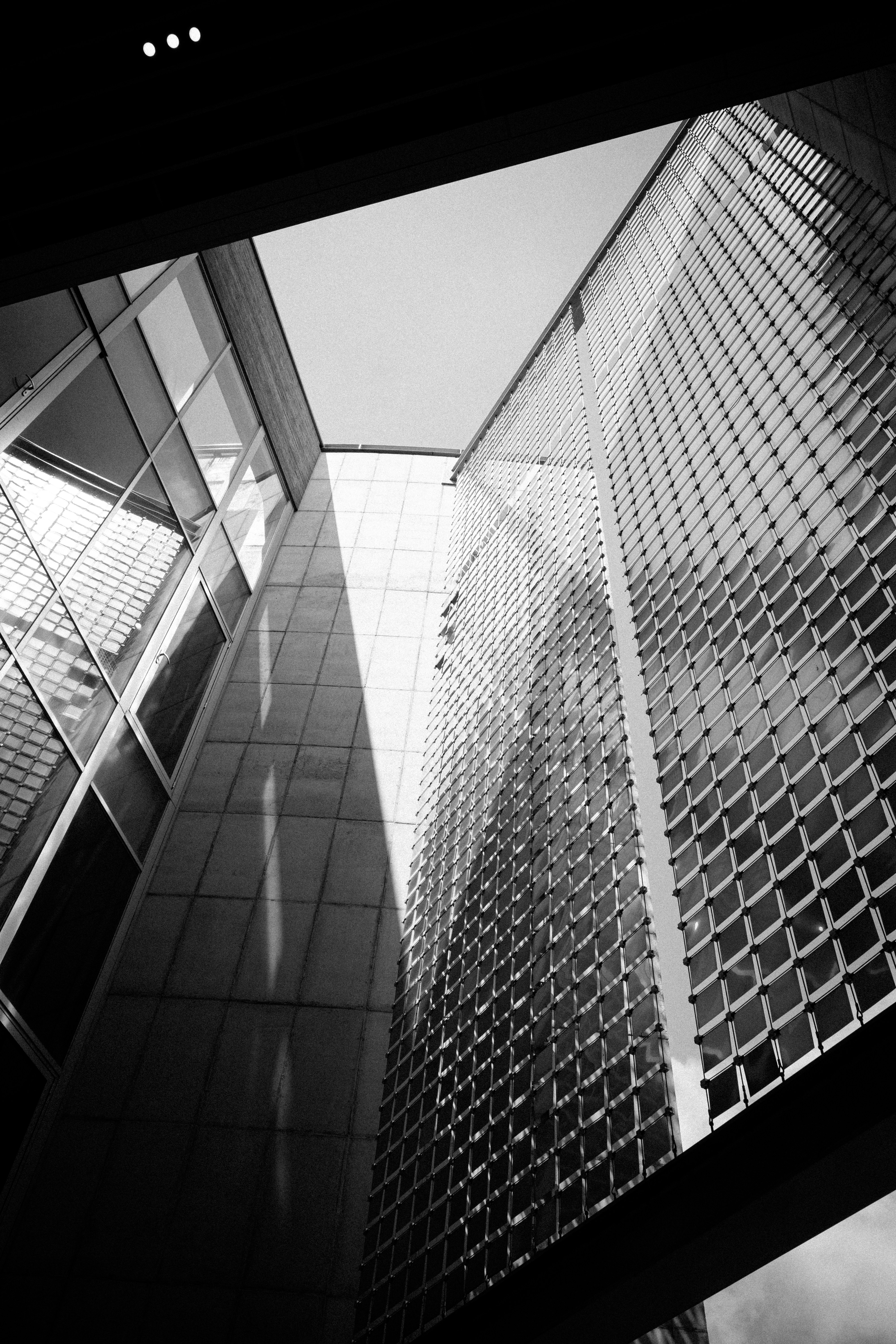 Looking up at a modern building.