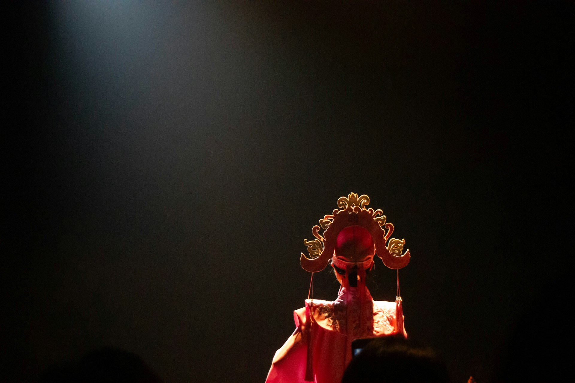 A performer is wearing a traditional headdress.