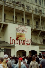 People gather at the entrance of alcatraz.
