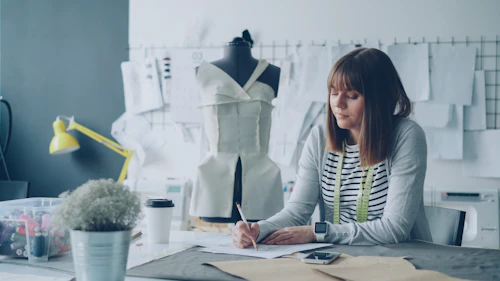 Diseñadora de moda trabajando en su taller