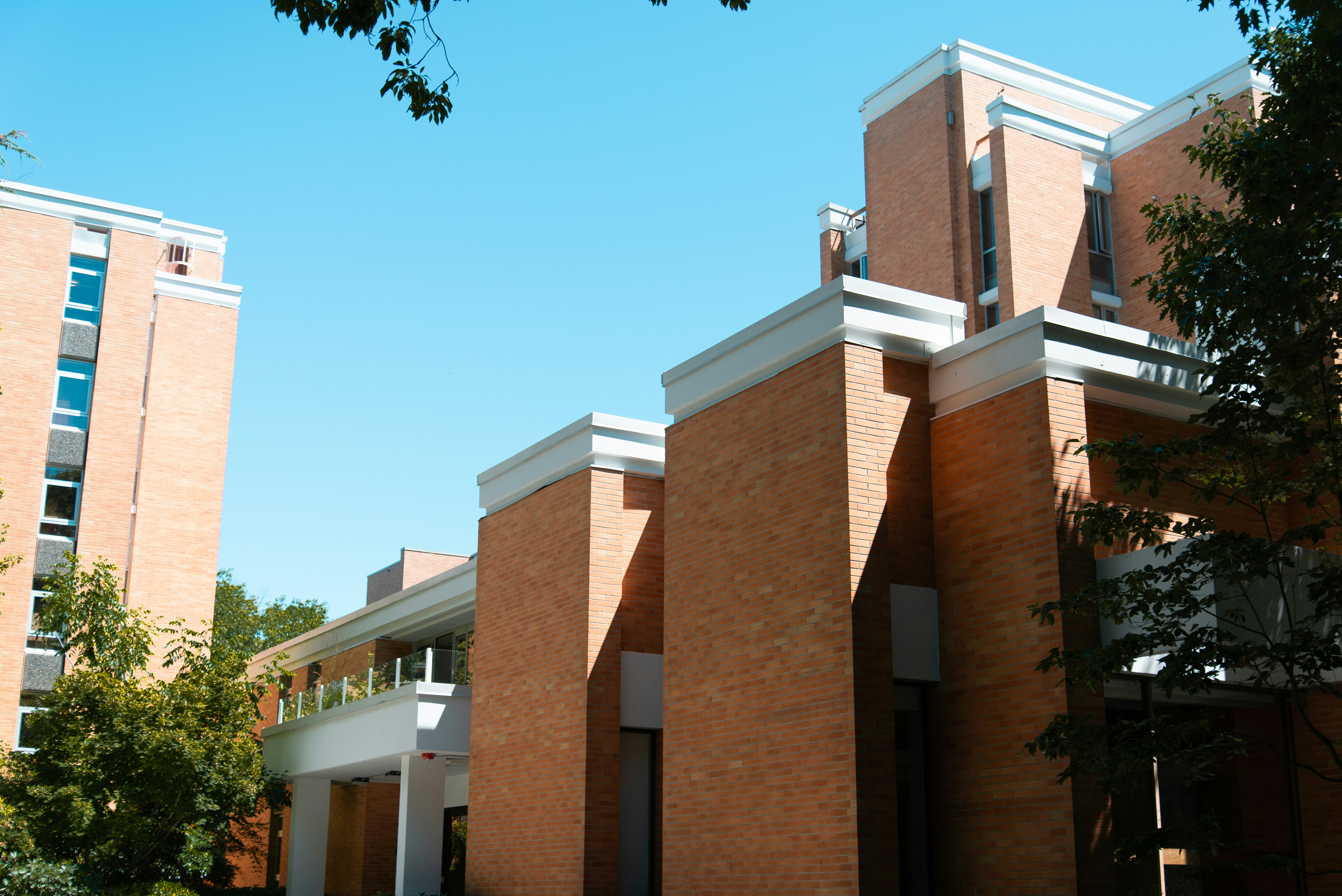 Buildings with a clear blue sky in the background.