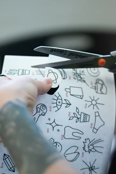 Preparing a stencil in the studio