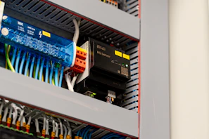 Electrical panel with wires and components