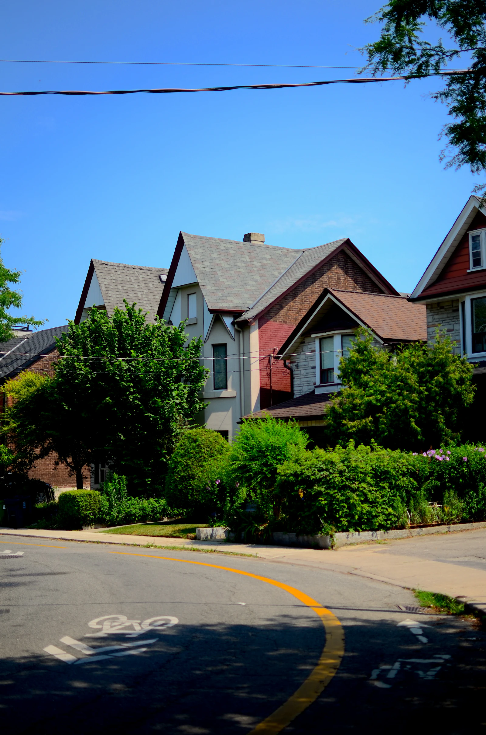 Residential street with houses and greenery in Toronto