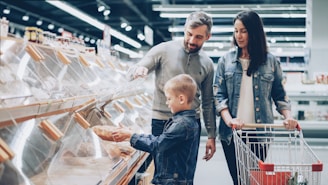 Family is shopping at a grocery store.