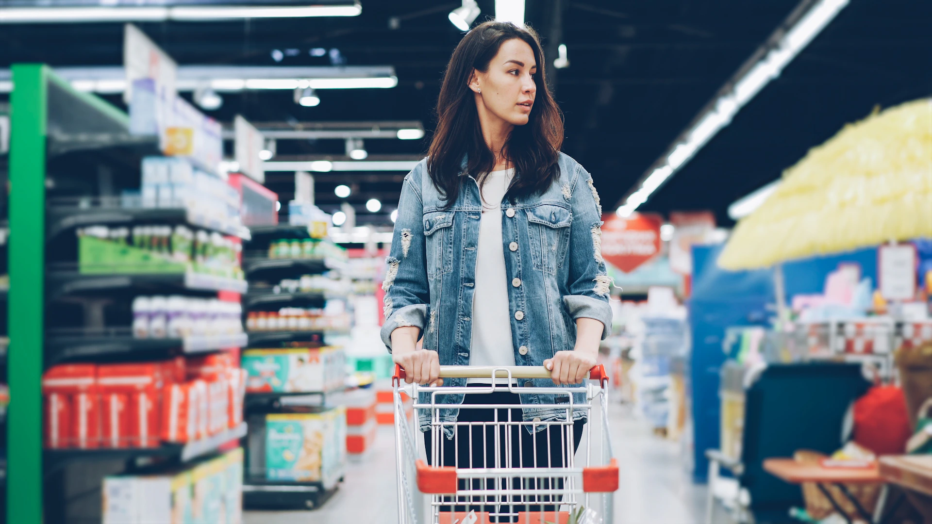 A woman shops in a grocery store
