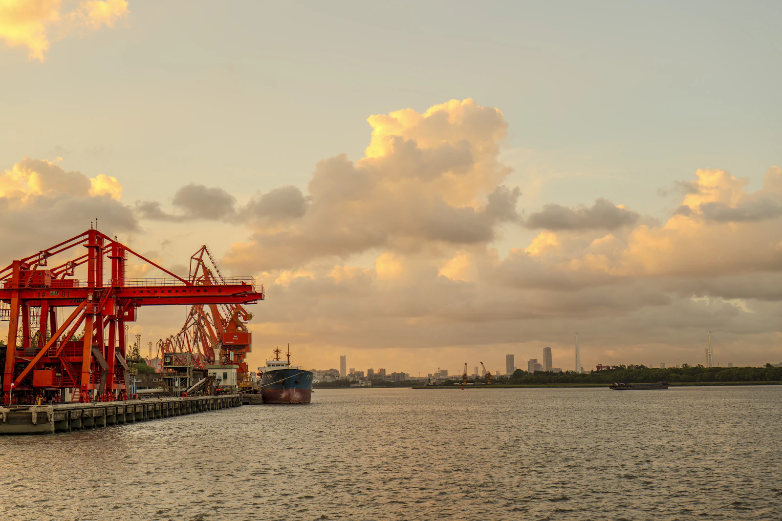 Port and vessel at sunset, ready for a call